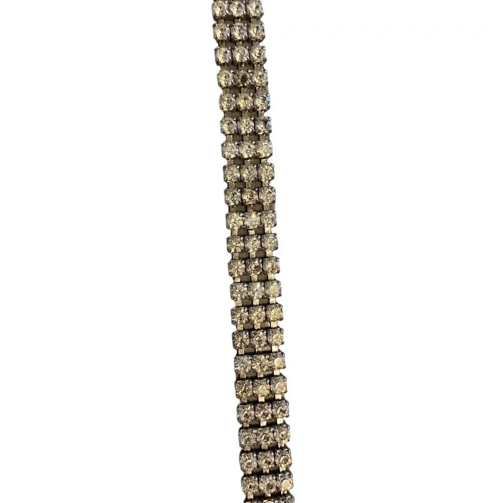 Vintage Silver Sparkling Prong Set Rhinestone Bling Belt Glam party